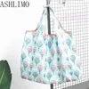 Sacs à provisions Big Eco Friendly Flowing Flowers Sac réutilisable Portable Sac à main Travel Fashion Pocket Pocket épaule imperméable