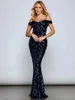 Casual Dresses Women Blue Luxury Evening Cross Lace Up Backless Off Shoulder Sequins Mermaid Prom Gowns Sexy Maxi Celebrity Party Dress