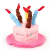 Dog Apparel Adjustable Cat Happy Birthday Cake Hat With Candle Party Decoration Free Size Plush Pet Cap Headwear Costume