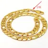 Kedjor Solid Hallmarked Yellow Fine Stamep 24 K Gold GF Figaro Chain Link Halsbandlängder 12 mm italienska 60 cm Tunga