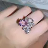 Band Rings 925 Silver Luxury Water Drops Full Pink Zircon Bow Ring Ladies Party Engagement Jewelry Present Wholesale H240425