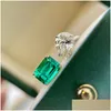 Anneaux Charm Emerald Dimaond Promise Ring 925 Sterling Sier Engagement Band For Women Bridal Jewelry Gift Drop Livrot OtGeh