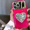Cas de téléphones portables Bracelet de luxe Bracelet Bracelet grand téléphone pour l'iPhone 15 Pro Max 14 Pro 12 11 13 Diamond Love Heart Mirror Cover D240424