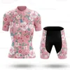 Rosa Blumen Frauen Radfahren Jersey Set Sommer Anti-UV-Radfahren Fahrradkleidung Schnelltrockner Berg weiblicher Fahrradkleidung Radsport 240416