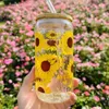 Tumblers 1 st 16oz transparent glas tumlare gyllene solros fjäril klistermärke dricka juice cup lämplig för sommargåva som ger H240425