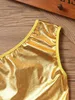 Stage Wear Kids Girls and Boys Child Child Sleeveless Shiny Metallic Crop Crop Top Jazz Dance Tops Stage Performance Costume Dance MODERN Dance D240425