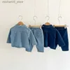 Roupas de roupas moda menino menino algodão de jeans de algodão conjunto de camisa+calça 2pcs infantil jeans infantil de jeans de jeans Spring outono 0-5y q240425