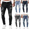 Zgrane dżinsy 4xl Designer Trend Men Knee Rised w trudnej sytuacji zamka spodnie uliczne dżinsowe spodnie