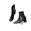 Boots Sheepskin Ankle Female Minority Vintage Leather Single Solid Color Thick Heel Skinny