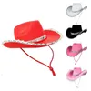 Cappelli larghi cappelli da secchio cappello da cowboy cappello da donna a singolo festa di cowboy cappello da cowboy oggetti da cowboy girl ruolo da donna giocando festa di compleanno da donna cappello di paglia y240425