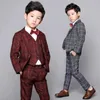 Costumes flower garçons 3pcs Costume de mariage à carreaux formels enfants Blazer de style Angleterre + pantalon + costume de gilet pour garçons