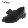 Casual Shoes British Female Black Flats Brogues Bow Loafers Women's 2024 Spring Summer Patent Leather Oxford For Woman
