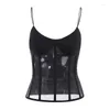 Women's Tanks Sexy Mesh See-through Stretching Camisole Tunic Splicing Cinched Waist Waistcoat