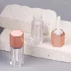 Förvaringsflaskor 5 ml tom hexagonal klar läppglasyrrörsglans med rosguld cap 24 st