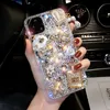 Obudowy telefonu komórkowego Luksusowy wisiorek Pearl Rhinestone Telefon dla Samsung Galaxy S23 S22 S21 S20 Ultra 5G S9 Plus Note10 Bling Diamond Flower Case 240423