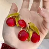 Stud -oorbellen Huanzhi Big Red Cherry For Women Girls Leaf Plant Retro Drop Oil Email French Sweet overdreven metalen sieraden