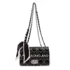 Designer end chain small square womens fashionable grid embroidered thread single stylish bag