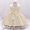 Flickans klänningar småbarn Big Bow Baby Girl Dresses Pink 1st Birthday Wedding Princess Party Kids Dress for Girls BridEMaid Christmas Prom Compoume D240425