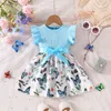 Robes de fille robe pour enfants 6-36 mois manches à volants en coton mignon robes formelles princesse en fleurs de fleuris pour nouveau-né d240425