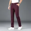 Mens Business Casual Straight Pants Micro Elastic Burgundy Khaki Black Classic Fashion Brand Four Seasons Trousers 240422