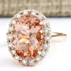 Clusterringe Luxus Oval Gemstones Champagner Kristall Zirkon Diamanten für Frauen 18K Roségold -Farbe Schmuck Bijoux Bague Party Accessoire