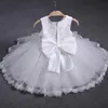 Robes de fille bébé fille princesse robe longue manche 1ère an anniversaire vestido en dentelle blanche