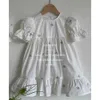 Rompers Cute Little Girl Lace Floral Embroidery Romper Baby Bubble Short Sleeve Jumpsuit Big Sister White Dress 2023 Summer Kids Clothes H240425