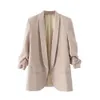 French Style Women Fashion Office Wear Open Blazer Coat Vintage Long Pleated Sleeves Flap Pockets Female Outerwear Chic Tops 240424