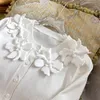 Maglie da donna 2024 primavera/estate sottile 3d fiore bianco 5/4 manica a maglia maglietta camicia corta in stile francese miu cardigan
