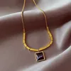 Colliers pendants Fashion européenne et américaine Simple Square Blue Bijoux Collier Tempérament Luxury Luxury En acier inoxydable Chaîne de clavicule