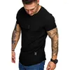 Herenpakken No.2A3119 Zomer mannen Korte Sleevet Shirt Casual Round Neck Fashion Elastic Fit grappige streetwear Solid T-shirt Hip Hop Tops S-XXL