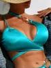 Biquíni de banho feminina se sexy azul um ombro 2024 Mujer High Swimsuits Swimsuits Mulher Bandagem Cruzada Coscela