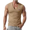 Herrtankstoppar högkvalitativ Vest V-ringning fast färg Casual andas Slim Sleeveless Sports Fitness T-shirt Tryck TOMNY