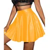 Skirts Women Faux Leather Skirt Solid Color Matte Pleated Mini Short High Waist Slim Vintage Elegant Stretch Streetwear