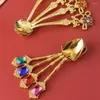 Coffee Scoops Carved Metal Gold Vintage Fruit Tableware Snacks Coffeeware Spoons Fork Kitchen Tool Teaspoon Cutlery Set