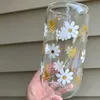 Gobelers 1pc 16oz small daisy abeille motif autocollant transparent verre gobelet simple tasse de boisson fraîche adaptée à l'été h240425