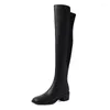 Bottes femmes en cuir authentique sur le genou stretch élevé 5/7 cm d'épaisseur à talons d'automne chaussures d'hiver femme toe carré knight long