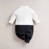 Rompers Spring And Autumn Boys And Girls Gentleman Style Handsome Outgoing Formal Wear Comfortable Long Sleeve Baby Bodysuit d240425