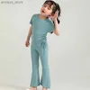 T-shirt Summer Girl Abitaggio Abito a manicotto corto Tround Cleuse+pantaloni svasati Set di uscite casual progettata semplice