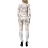 Women's Jumpsuits Rompers Long jumpsuit womens skeleton robot 3D printing tight fitting clothing zipper back for Halloween full body tight fitting clothing Y240425