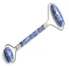 Natural Tumbled Blue Dots Stone Carved Reiki Crystal Healing Gua Sha Beauty Roller Facial Massor Stick with Alloy SilverPlated8437292