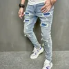 Hommes trous jeans skinny décontracté pantalon streetwear mâle élégant solid hip hop slim pantalon denim 240417