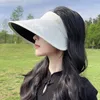 Wide Brim Hats Ink Style Personalized Empty Top Hat Women Summer Large Seaside Sun Cap Students Outdoor UV Protection Retro Visor