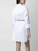 Kvinnors blusar 2024 White Summer Female Stand Collar Mini Robe broderi Kvinnor Singel Breasted Long Sleeve Slit Hem Dress Elegant