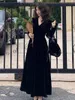 Casual Dresses Vintage V Neck Green Velvet French Elegant One Piece Party Prom Robe Spring Winter Women Slim Long Sleeve Vestidos