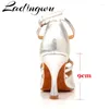 Dansschoenen ladingwu latin dames elegant ontwerp salsa zilveren textuur pu balroom sotft bodem sandalen