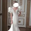 Sukienki imprezowe Harajpee White Tail Suknia ślubna 2024 Spring Style Bride Prosta elegancka francuska odchudzka