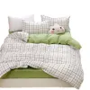 sets Nordic Simple Rayon Bedding Set Adult Duvet Cover Green Plaid Bedclothes Bed Linen Sheet Single Double Queen King Qulit Covers