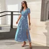 Partykleider lange elegant für Frauen lässig weibliche Chiffon -Kleid Ladies Lose Sommer Chic Cloding Frau Urlaubsblume Robe