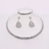 Rhinestone Crystal Teardrop Wedding Bridal Jewelry Set Silver Plated Women Choker Necklace Earrings Set